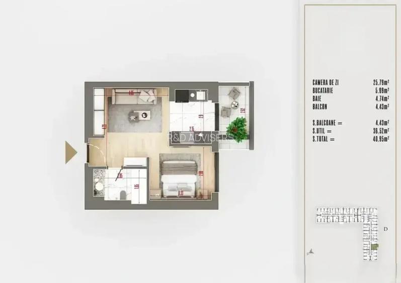 Garsoniera cu zona de dormitor separata gata de mutare - 8