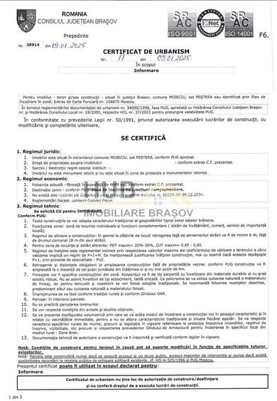 Teren Moieciu zona Pestera cu PUZ si utilitati | 4.649mp - 9