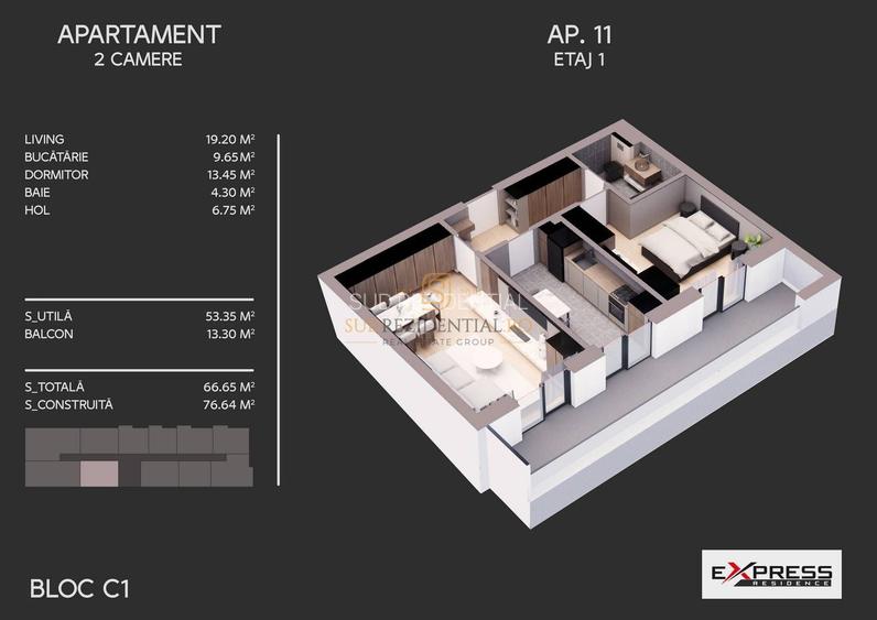 Apartament cu 2 camere si balcon, zona Parc Tudor Arghezi, Comision 0% - 1