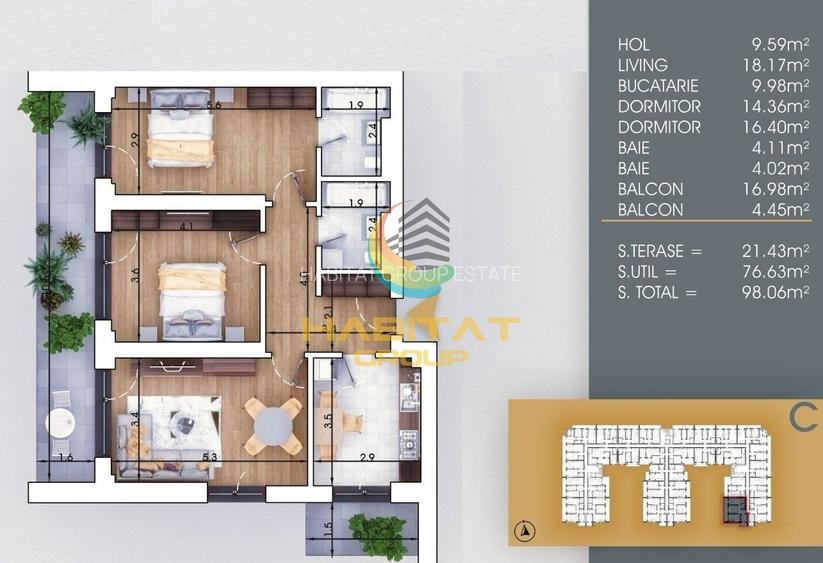 Pallady 3 camere decomandat 98 mp la 8 minute metrou N.Teclu - 2