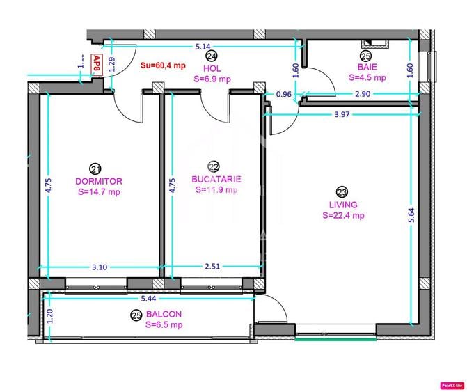 Apartament 2 camere + 60,4 mp + decomandat - Shopping City Sibiu - 3