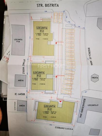teren 1.616 mp, D=28 ml, central zona case, autorizatie 3 cladiri P+2 - 6