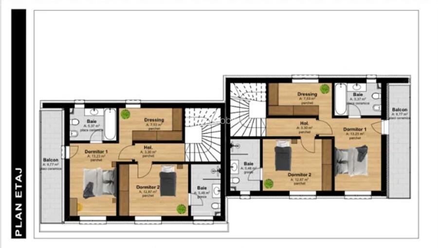Duplex semifinisat 4 camere, 2 garaje,161 mp,teren liber 280 mp, Tauti - 5