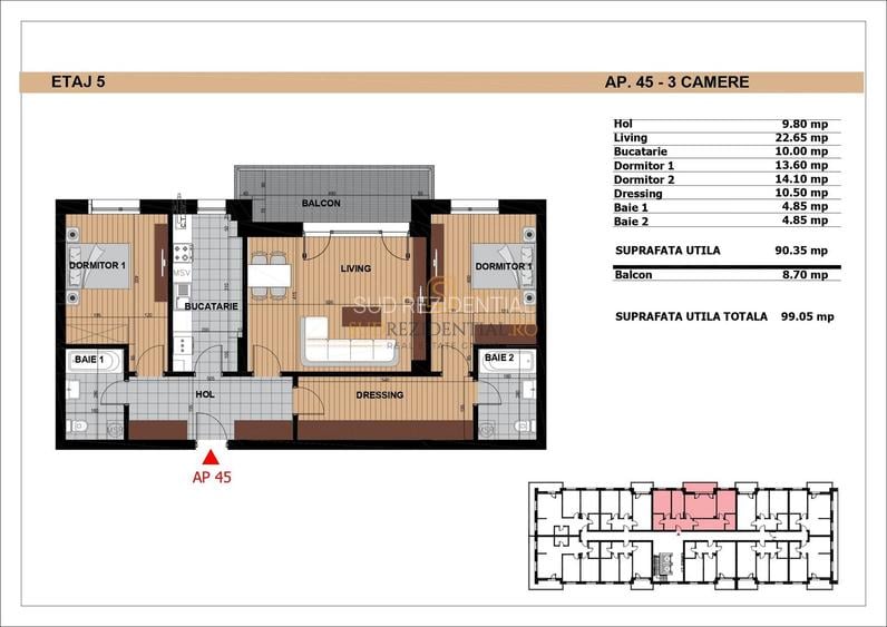 Apartament cu 3 camere si balcon - Comision 0, metrou Aparatori - 1