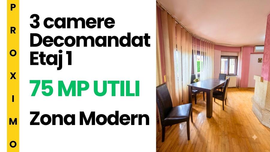 3 camere decomandate, 75 mp utili, etajul 1, zona Dorobantilor-Modern