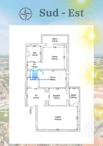 Apartament 3 camere de vânzare – Calea Lipovei, etaj 2 - 16