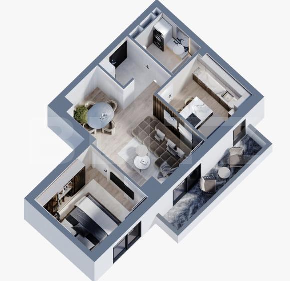 Apartament 2 camere, 54.10 mp, zona Frumoasa