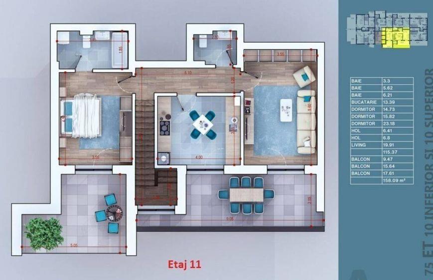 Duplex 4 Camere Lux Titan 158 mp / Sector 3