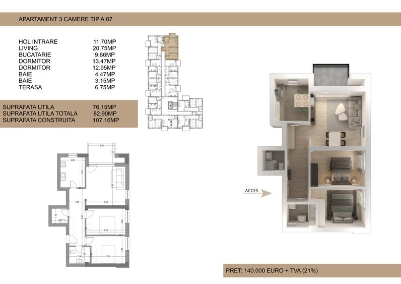 Apartament 3 camere Drumul Cooperativei, Bucuresti (140.000€ +TVA)