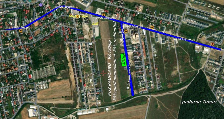 Teren intrav.3000mp(2357m+cota dr)91.92m desch. ,dezmembrat,auth,ctie pe 2loturi