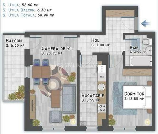 Apartament 2 camere, 60 mp, loc parcare inclus, centrală, Pallady - 6