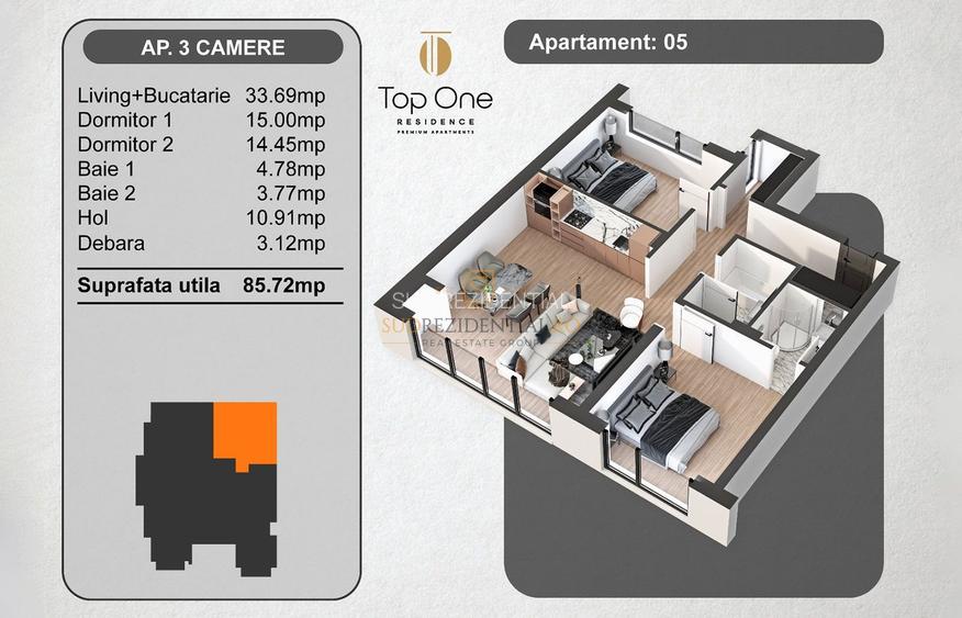 Apartament 3 camere - Top One Residence - zona ultracentrala, Sector 5 - 1