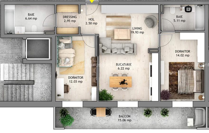 Ap 3 camere dec 70mp utili balcon 15mp Orhideea D-na Stanca Selimbar. - 8