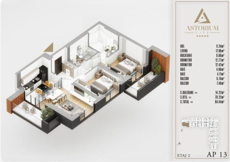 AP. 3CAM. DECOMANDAT IN PROIECT ASTORIUM LIFE - ETAJ 3 / PALLADY! - 3