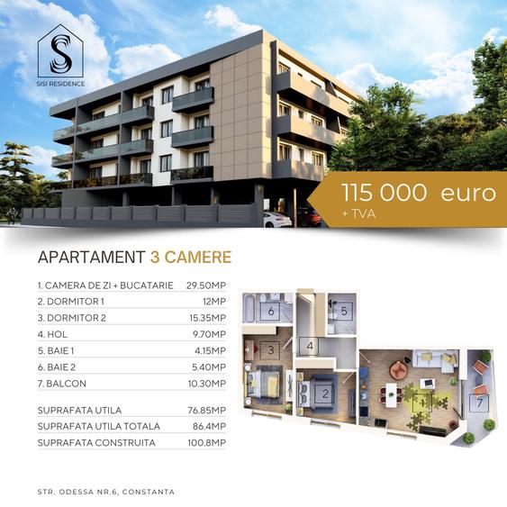 Apartament 3 camere, Bloc nou, Tomis Nord, Odessa nr.6, Constanta - 2