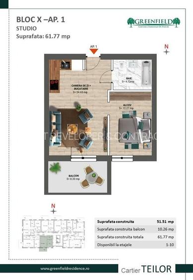 Zona Baneasa, studio dublu, dormitor separat - 4