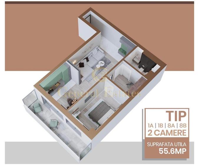 Vânzare apartament 2 camere | 55,6 mp | Copou Garden Residence - 2