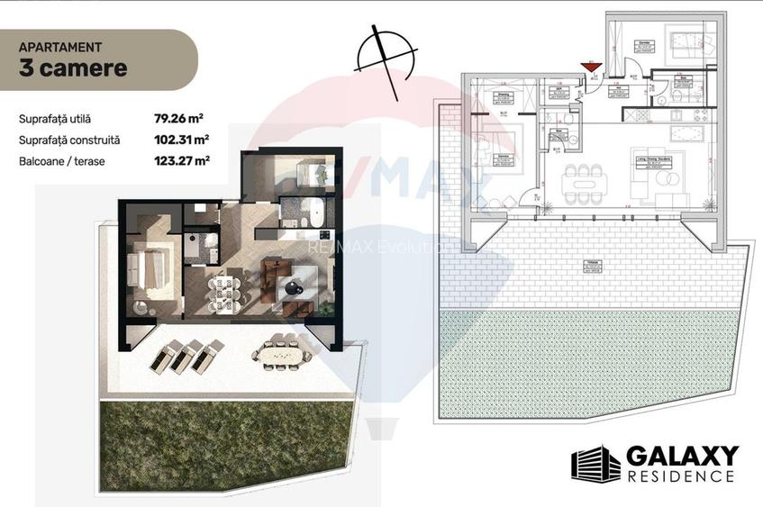 COMISION 0%| DE VANZARE| 3 CAMERE| TRACTORU| BLOC NOU|GALAXY RESIDENCE - 2