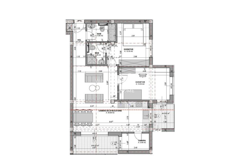 Apartament 3 camere cu 2 bai si 2 terase | etaj 1 | 70.15 mp utili - 9
