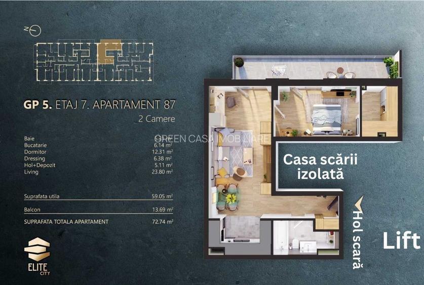 Apartament 2 camere | finisat | terasă 14 mp | Elite City - 8