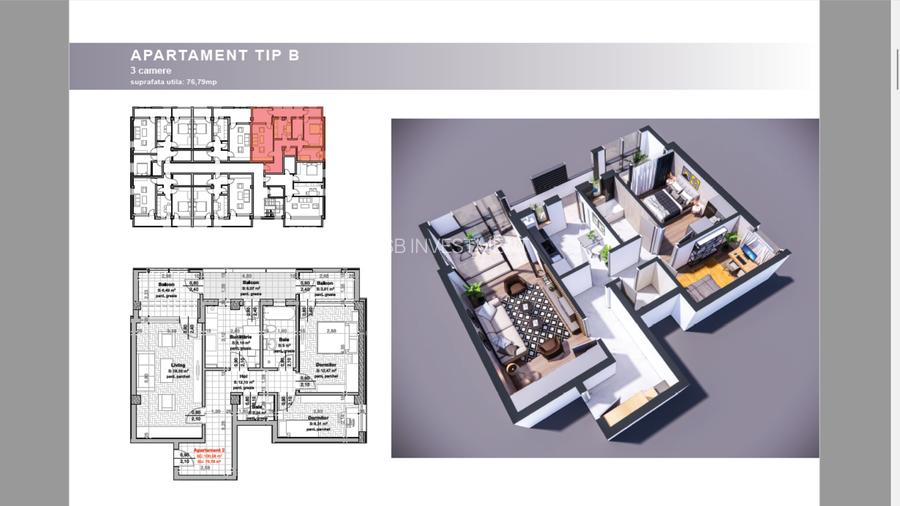 Apartament 3 Camere Tip B, decomandat, 82,86 mp totali in Hlincea - 1