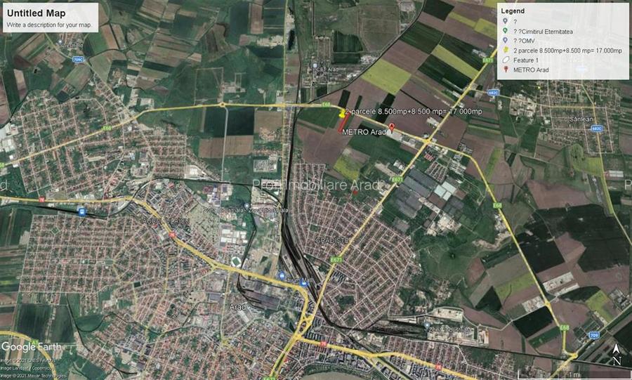 Teren intravilan 2 parcele de 8500 mp front la centura Aradului linga Metro - 5