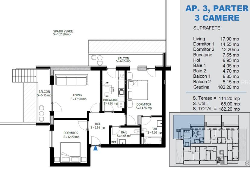 Apartament cu 3 Camere Ozana - Pallady, bucatarie inchisa, terasa generoasa - 2