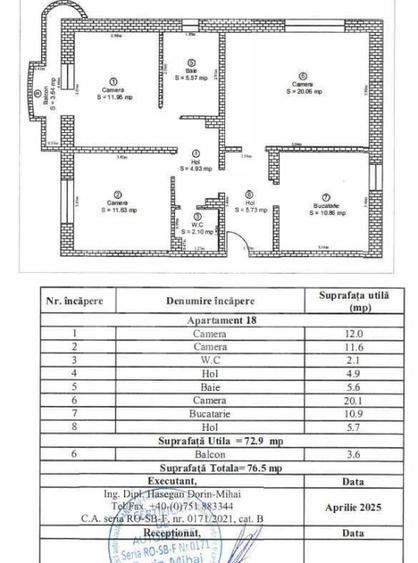 Apartament 3 camere  Etaj 5/8  73 mpu Str. Lunga Sibiu  - 16