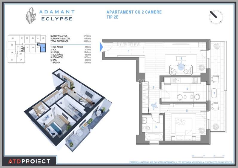 ADAMANT ECLYPSE, 2 camere decomandat, TIP 2E, 68.2mp - 14