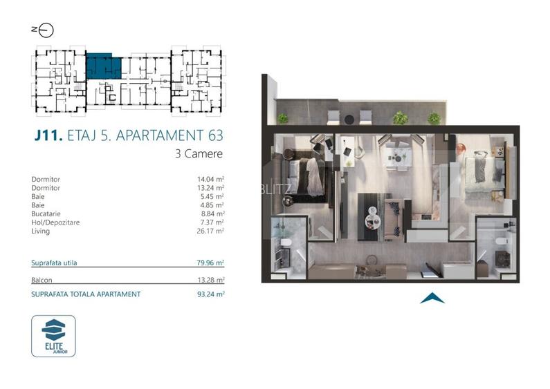 Apartament cu 3 camere, 80 mp, Ansamblu Rezidential, zona RIVUS - 2