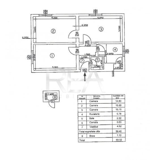 3 camere Parc Floreasca, 58 mp, inst. schimb., anvelopat -  de renovat - 15