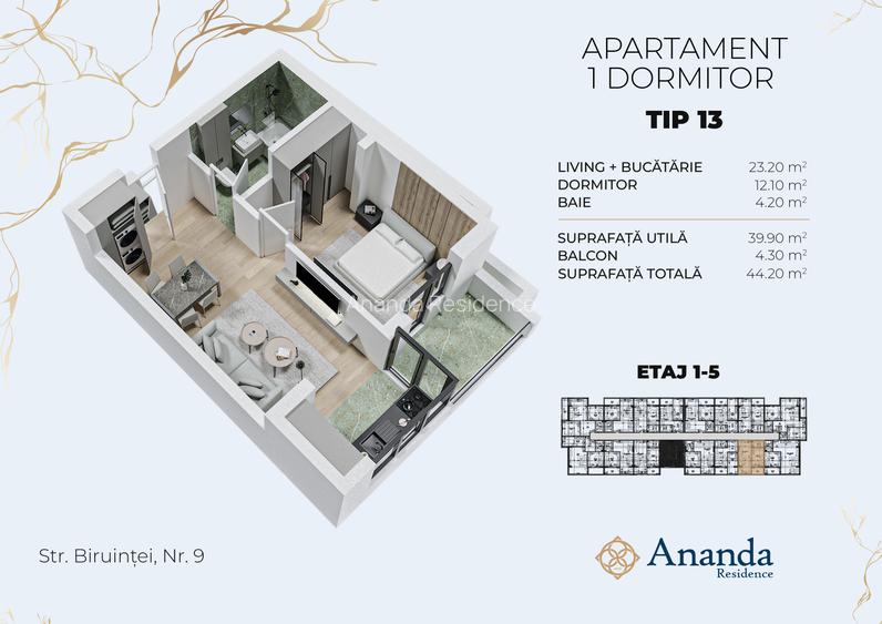 Metrou Beceni| Apartament 1 dormitor cu balcon | Ananda Residence Faza 2 - 1
