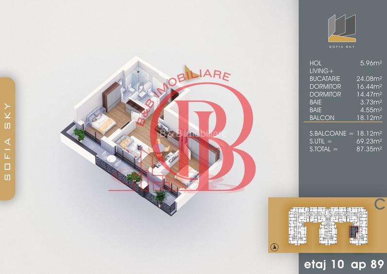 Apartament 3 camere cu 2 bai Finalizat 7 min Metrou Teclu - 1