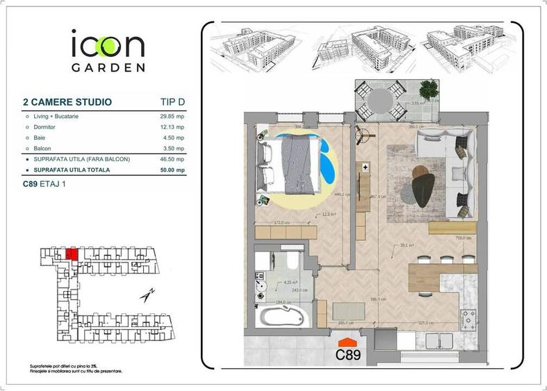 Apartament 2 camere, etaj 1, ansambku nou - ICON Garden