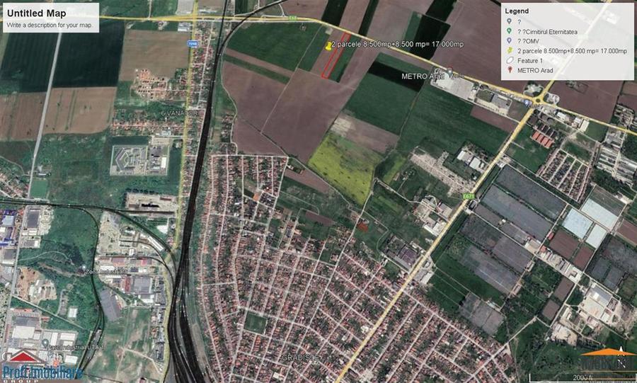 Teren intravilan 2 parcele de 8500 mp front la centura Aradului linga Metro