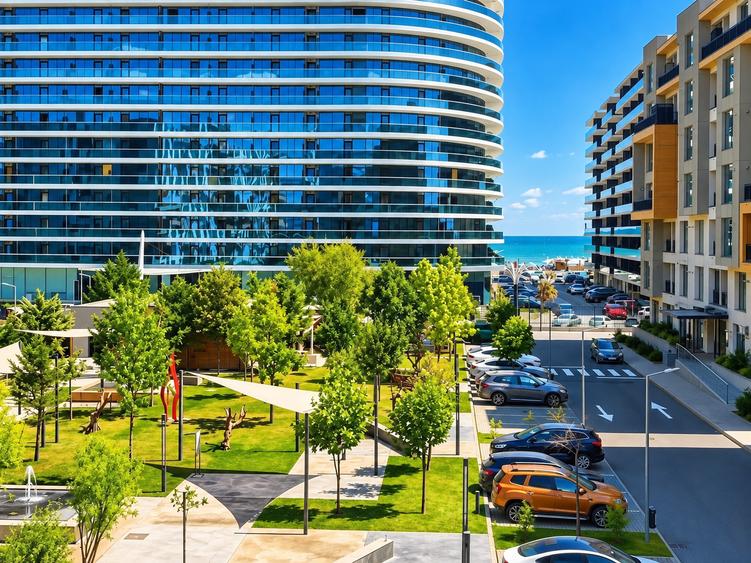 Apartament intr-un complex cu gradina privata si fantani decorative, langa plaja
