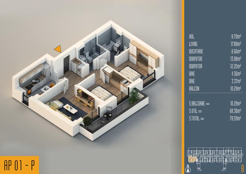 Promotie Neofort 84: Apartament 3 camere parcare inclusa incalzire in pardoseala