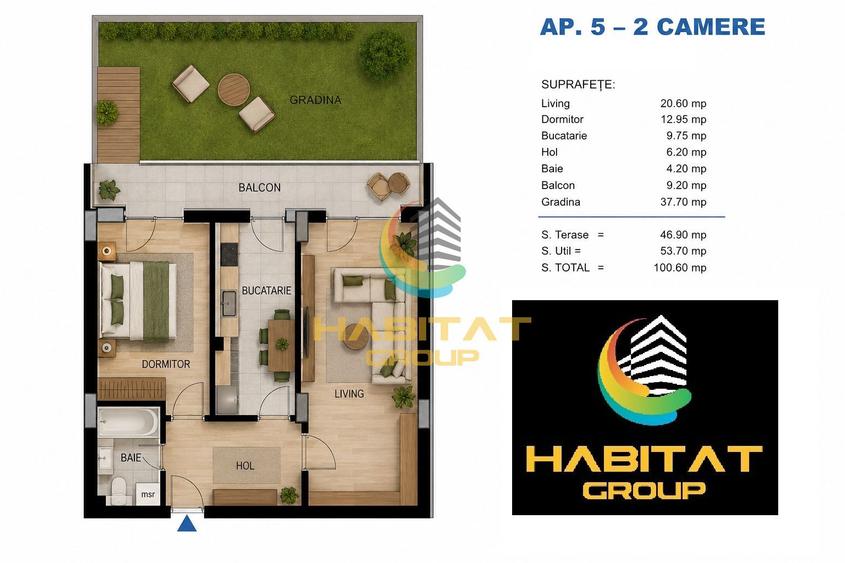 Apartament 2 camere cu Gradina Proprie - metrou Nicolae Teclu