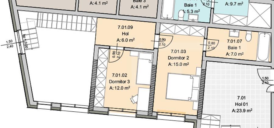 Apartament 4 camere, 102 mp, Terasa 214 mp, Imobil Nou, Semicentral