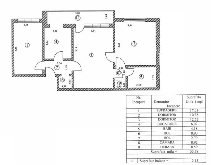 Ap.3 camere Tiglina 2, etaj 3, 61mp, centrala termica - 1