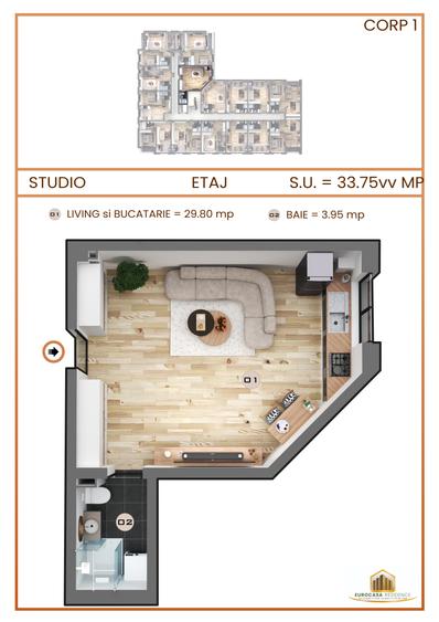 Garsoniera de vanzare, comision 0,complex Eurocasa Residence, Militari Residence