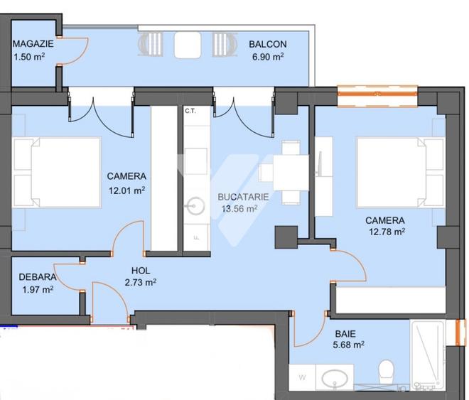 Investitie - Apartament 2 dormitoare, etaj 1, parcare - Doamna Stanca