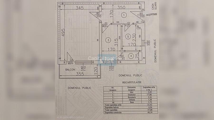 Apartament cu 1 cameră - 37,7 mp,  Centrală gaz - 8