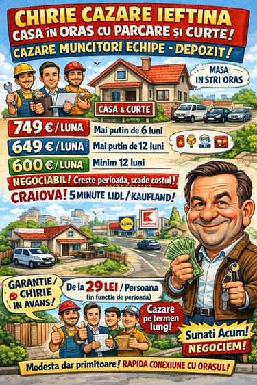 Chirie Cazare ieftina/spatiu comercial Cazare muncitori Echipe Depozit - 4