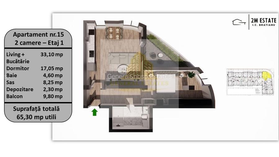 Apartament 2 camere,  65 mp utili + balcon, orientare Nord-Vest - 23