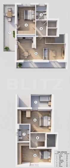 Apartament cu scara interioara cu 4 camere și terasă, 106,60 mp