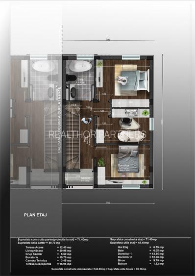 Casa 4 camere, P+1, 99mp | gaz, curent, apa si canal | Acces rapid DR9 - 10