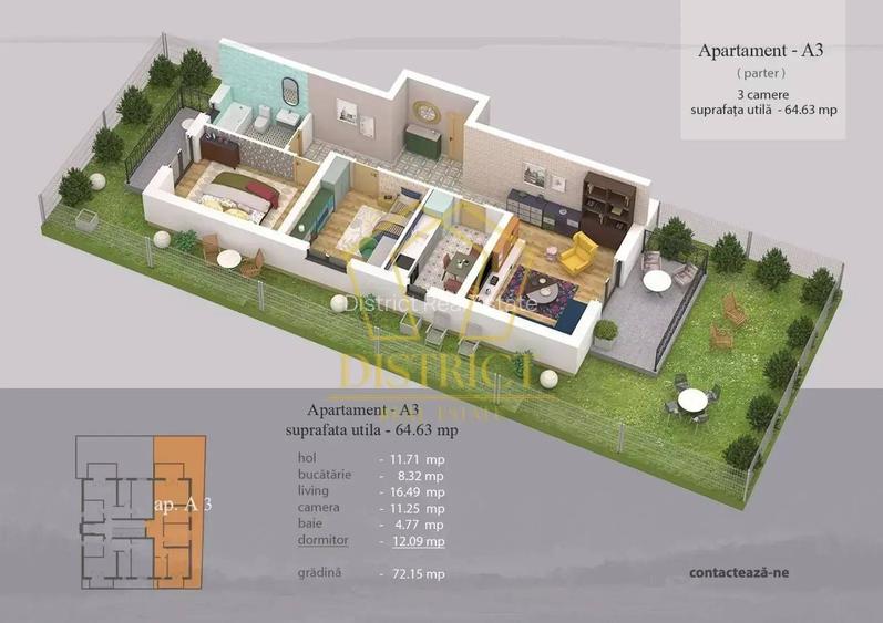 Apartament superb cu 3 camere si gradina de 73mpI Giroc - 9