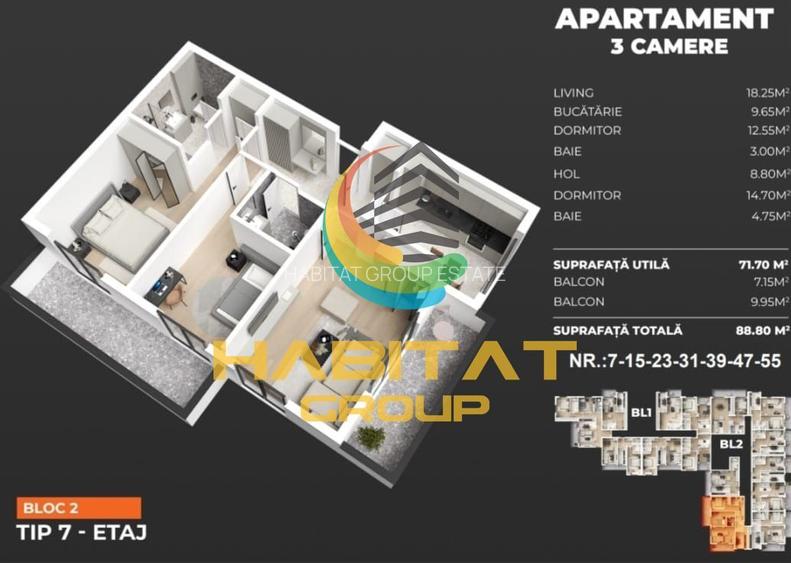 Apartament cu 3 camere langa statia de metrou, Strada Biruintei, imobil premium - 2