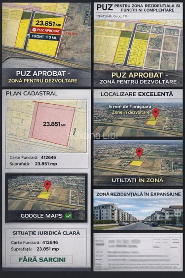 Oportunitate dezvoltare -Teren 23.851 mp cu PUZ – Giroc – front 110 ml - 2